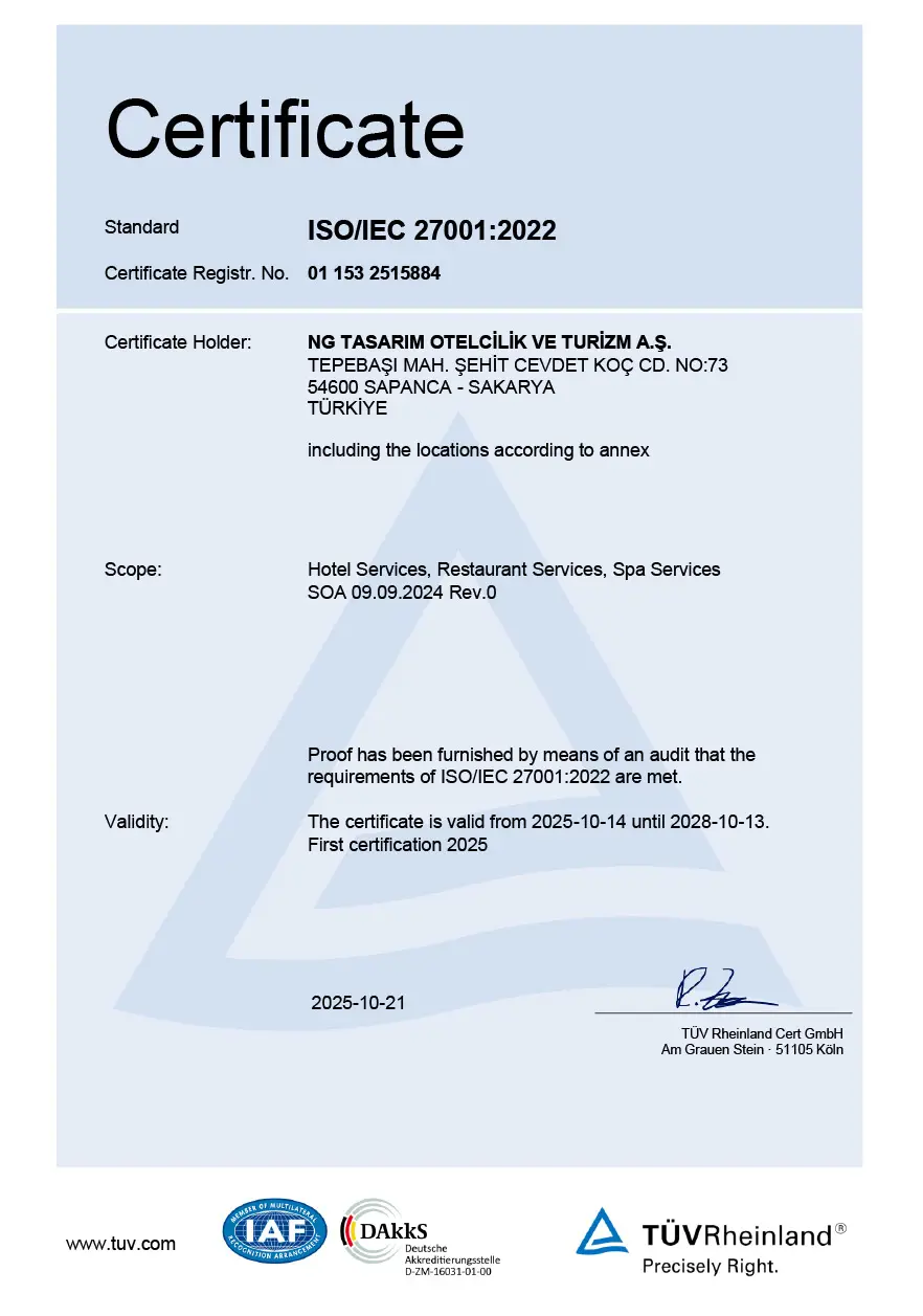 Ng Hotels Iso Sertifika Card En